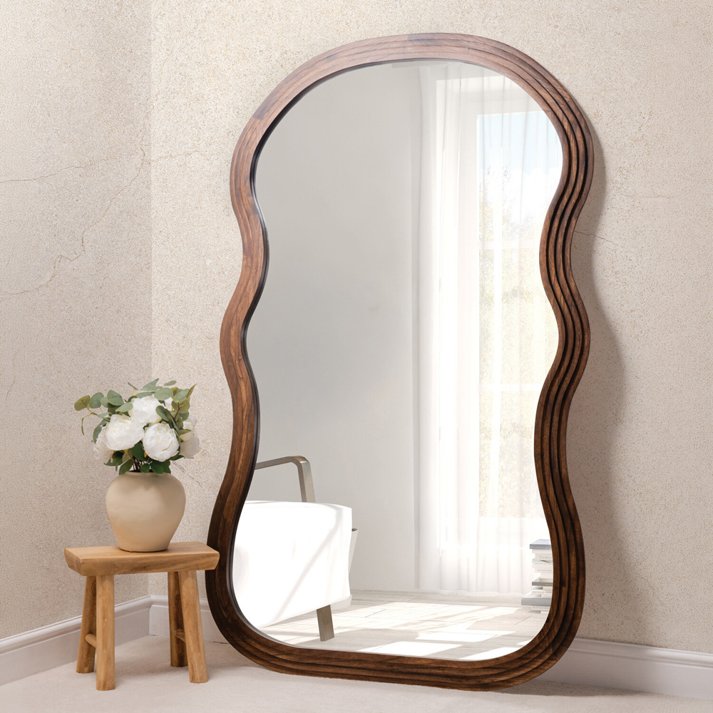 Dark Wood Stepped Wave Mirror Image 2