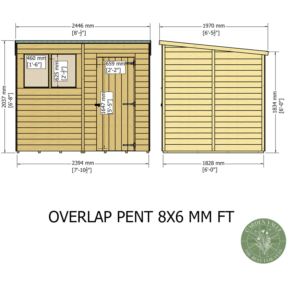 Shire 8 x 6ft Dip Treated Overlap Pent Shed Image 7