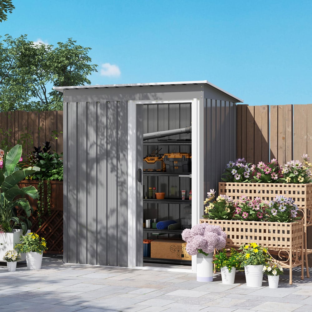 Outsunny 5 x 2.5ft Grey Sloped Roof Garden Storage Shed with Sliding Door Image 2