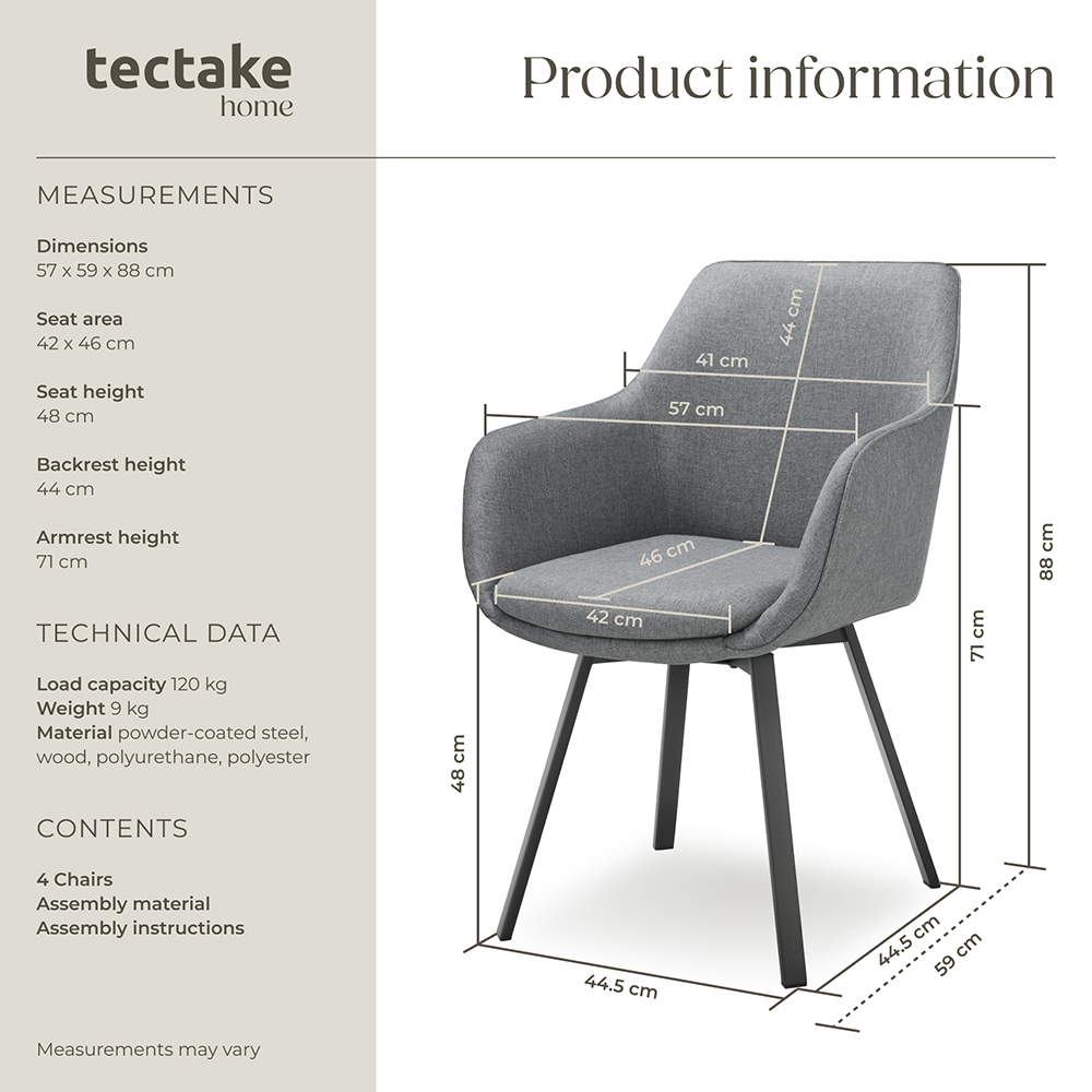 tectake Alicon Set of 4 Anthracite Dining Chair Image 9