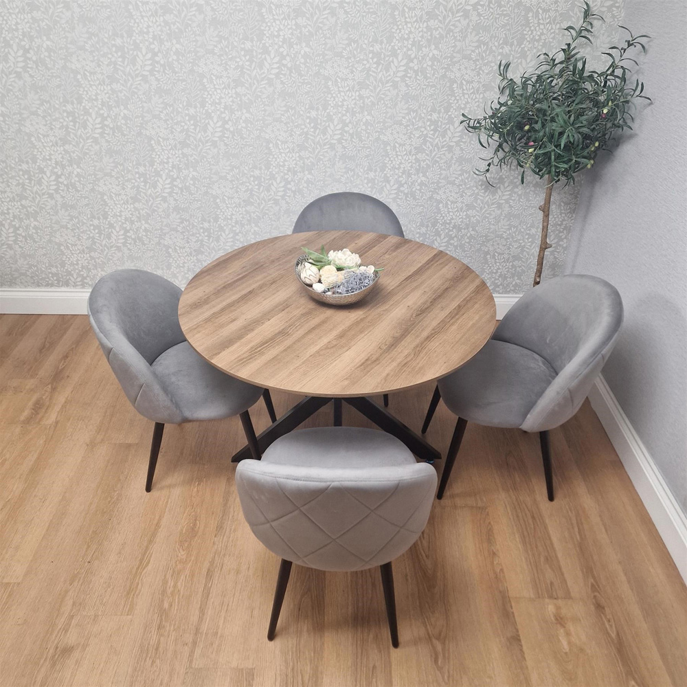 Kosy Koala 4 Seater Wood Effect Velvet Round Dining Set Grey Image 5