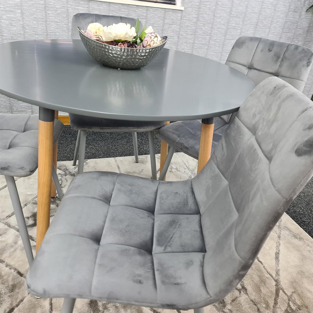 Portland Rocco 4 Seater Round Velvet Dining Set Grey Image 7