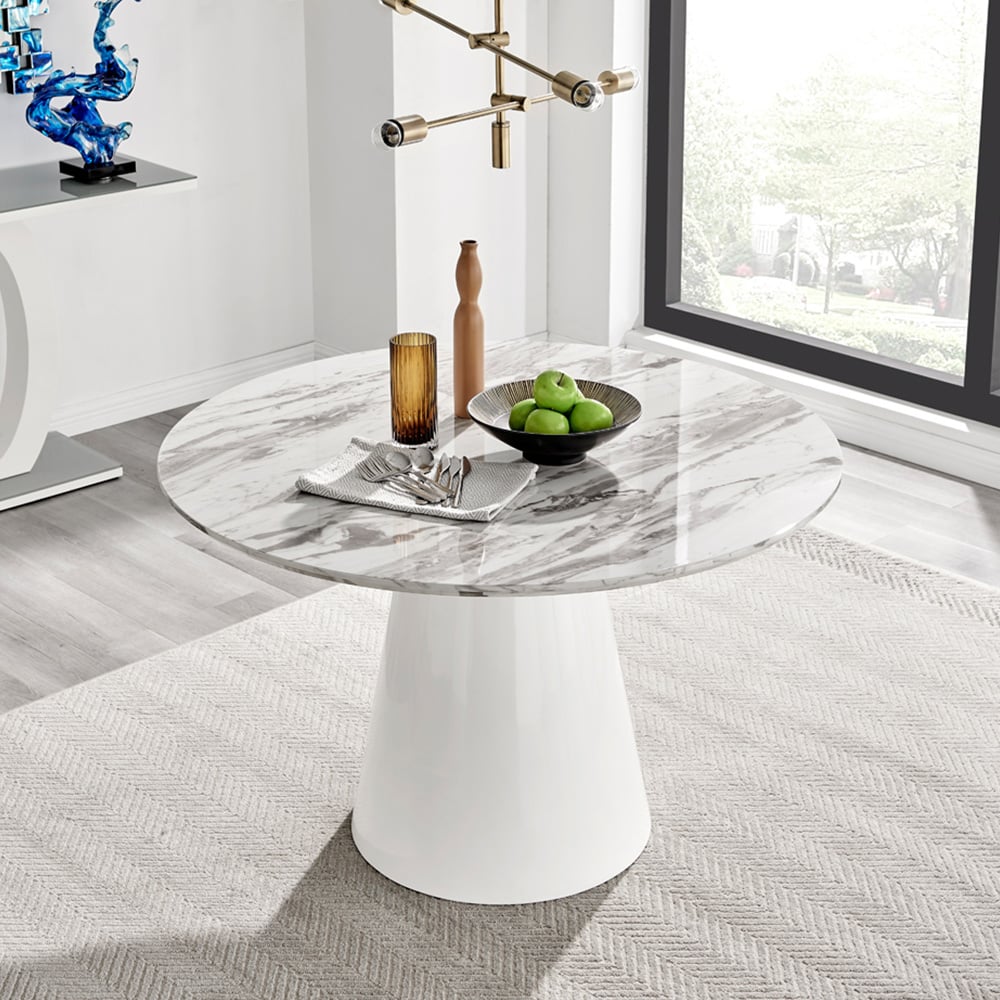 Furniturebox Nova 6 Seater Round Dining Table White Marble Effect Image 6