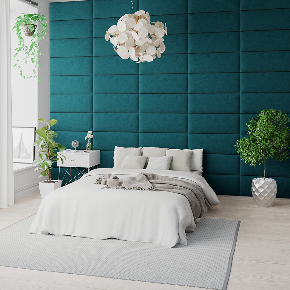 Aspire EasyMount Emerald Plush Velvet Upholstered Wall Mounted Headboard Panels 2 Pack Image 2
