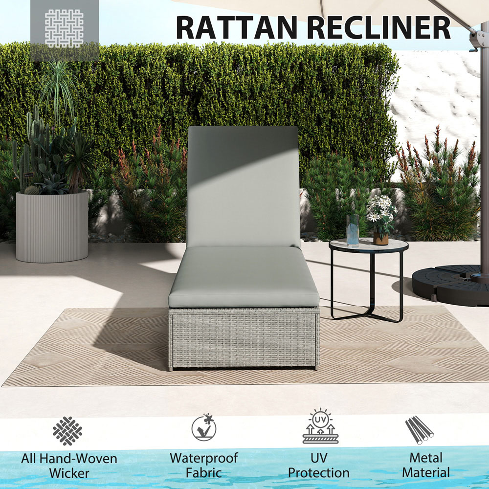 Outsunny Light Grey Wicker Adjustable Garden Chaise Sun Lounger Image 7