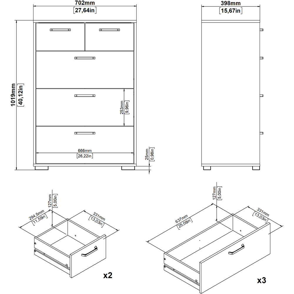 Florence Sofia 5 Drawer White Chest of Drawers Image 7