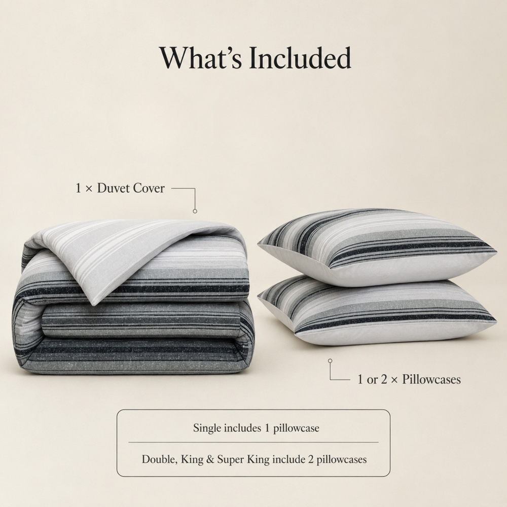 MHG Living King Size Midnight and Grey Charcoal Striped Reversible Duvet Cover Set Image 5