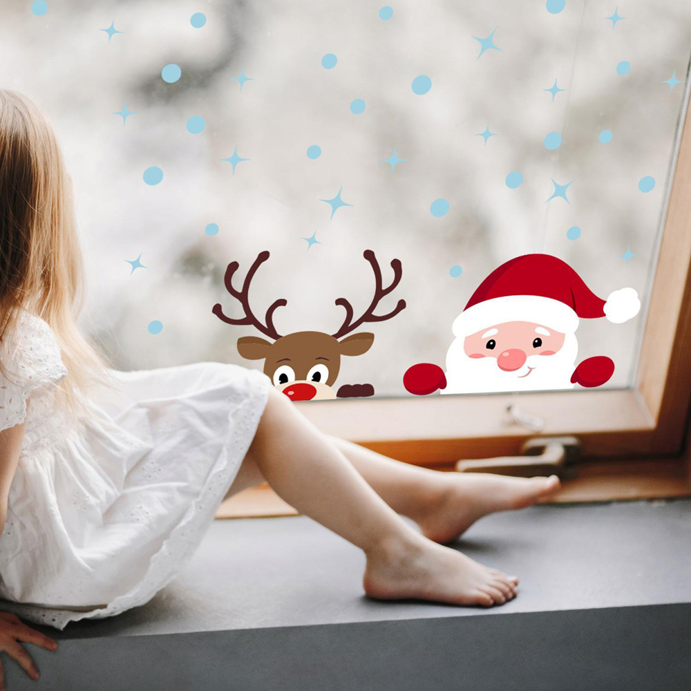 Walplus Peeking Santa and Rudolph Double-Sided Christmas Window Stickers 38 Piece Image 2
