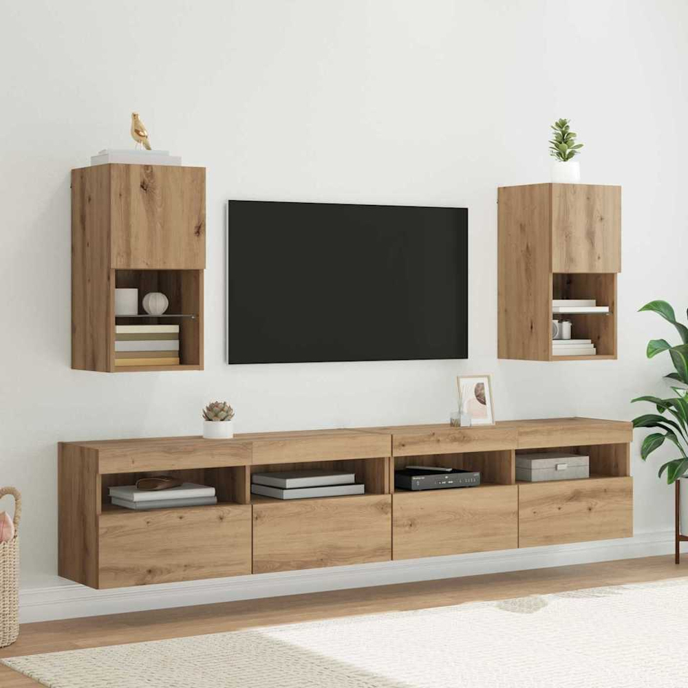 vidaXL Single Door 2 Shelf Artisan Oak Wall Mounted LED TV Unit Image 8