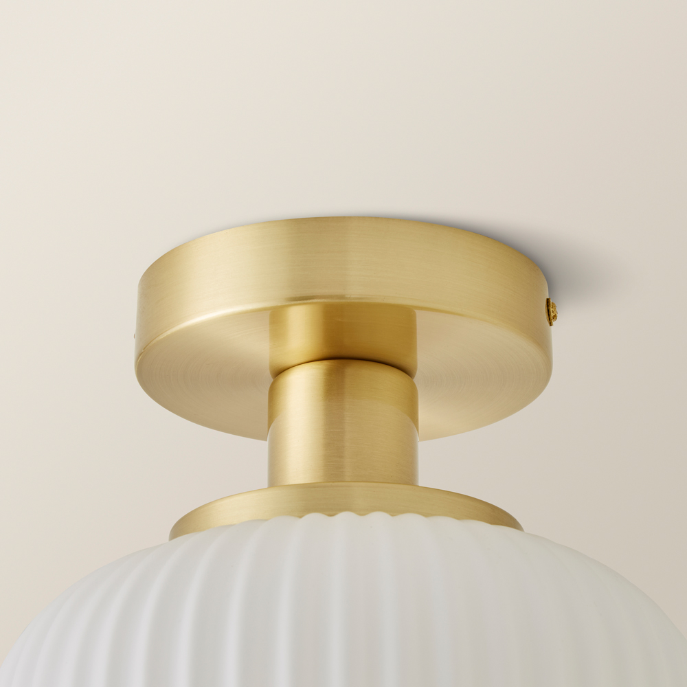 ValueLights Calpe Opal Frosted Shade Gold Stem LED Flush Ceiling Light Image 4