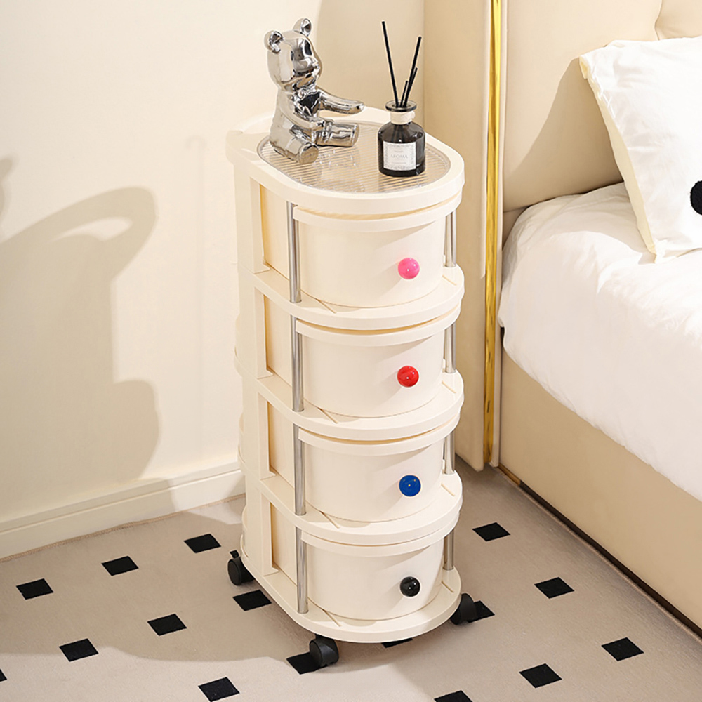 Living and Home 4 Drawer Cream Rolling Storage Cart Image 2