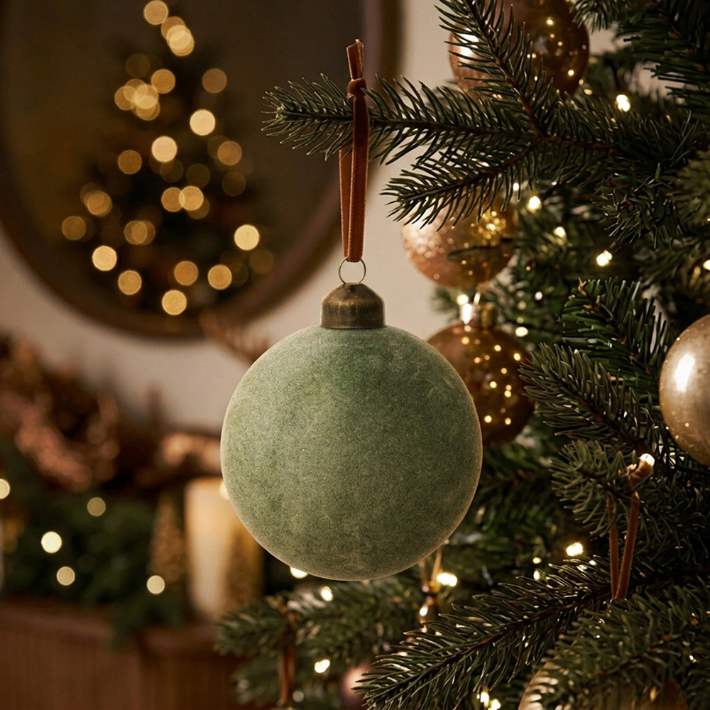 Flocked Bauble Sage Image 2