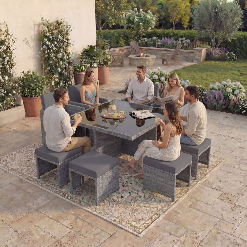GARDEN VIDA Cuba Rattan Effect 8 Seater Garden Dining Set Grey Image 3