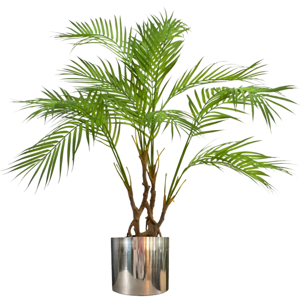 Leaf Twisted Trunk Areca Palm Artificial Plant with Silver Metal Planter 90cm Image 1