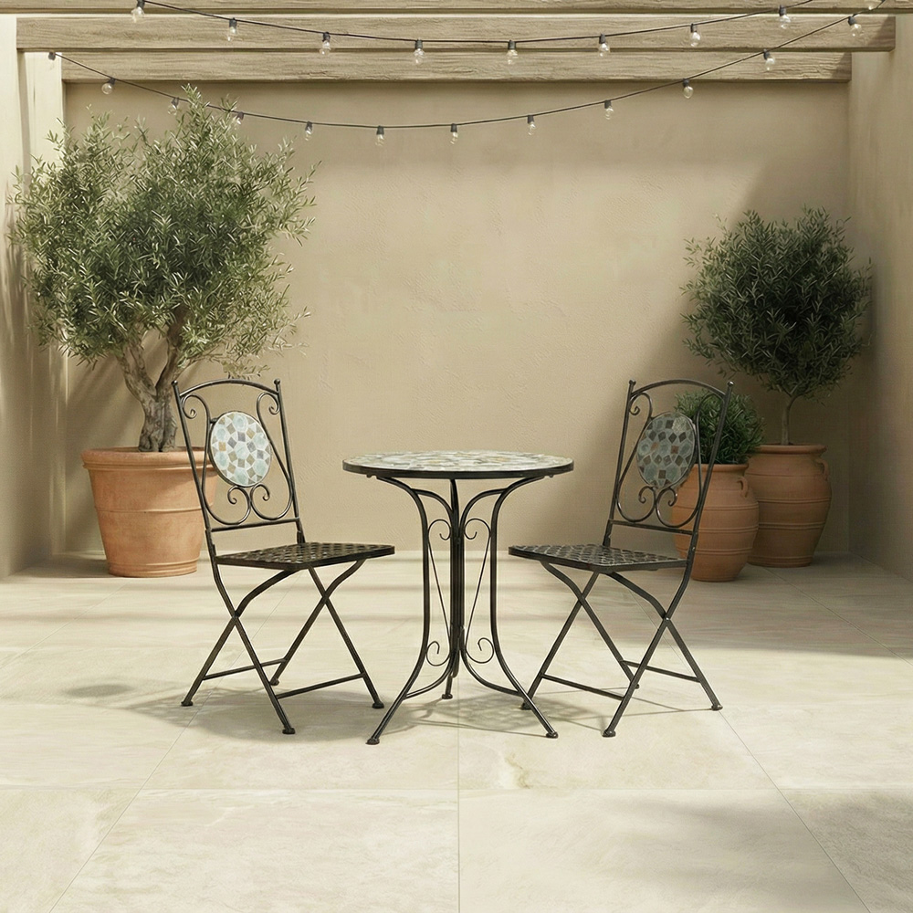 Charles Bentley Blue Mosaic Bistro Set Image 8