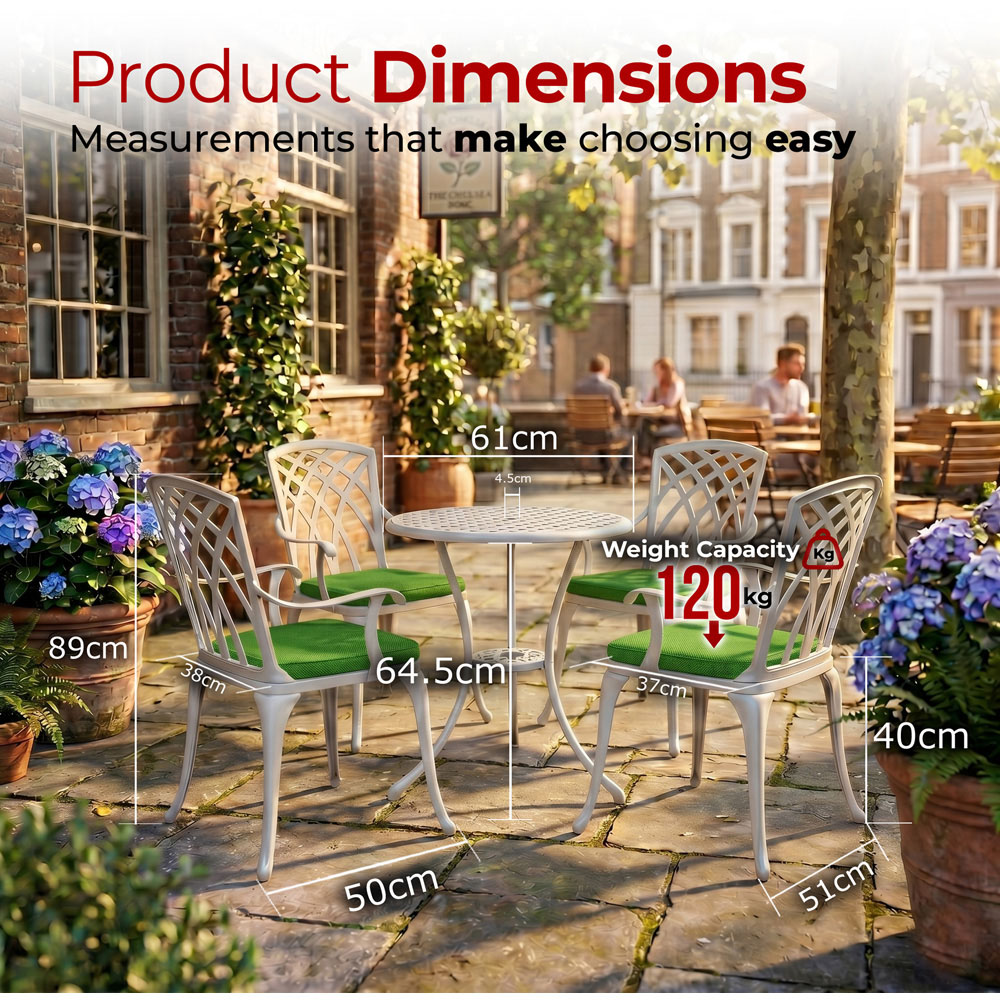 Centurion Oshowa 4 Seater White and Green Cast Aluminium Garden Bistro Set with Cushions Image 9