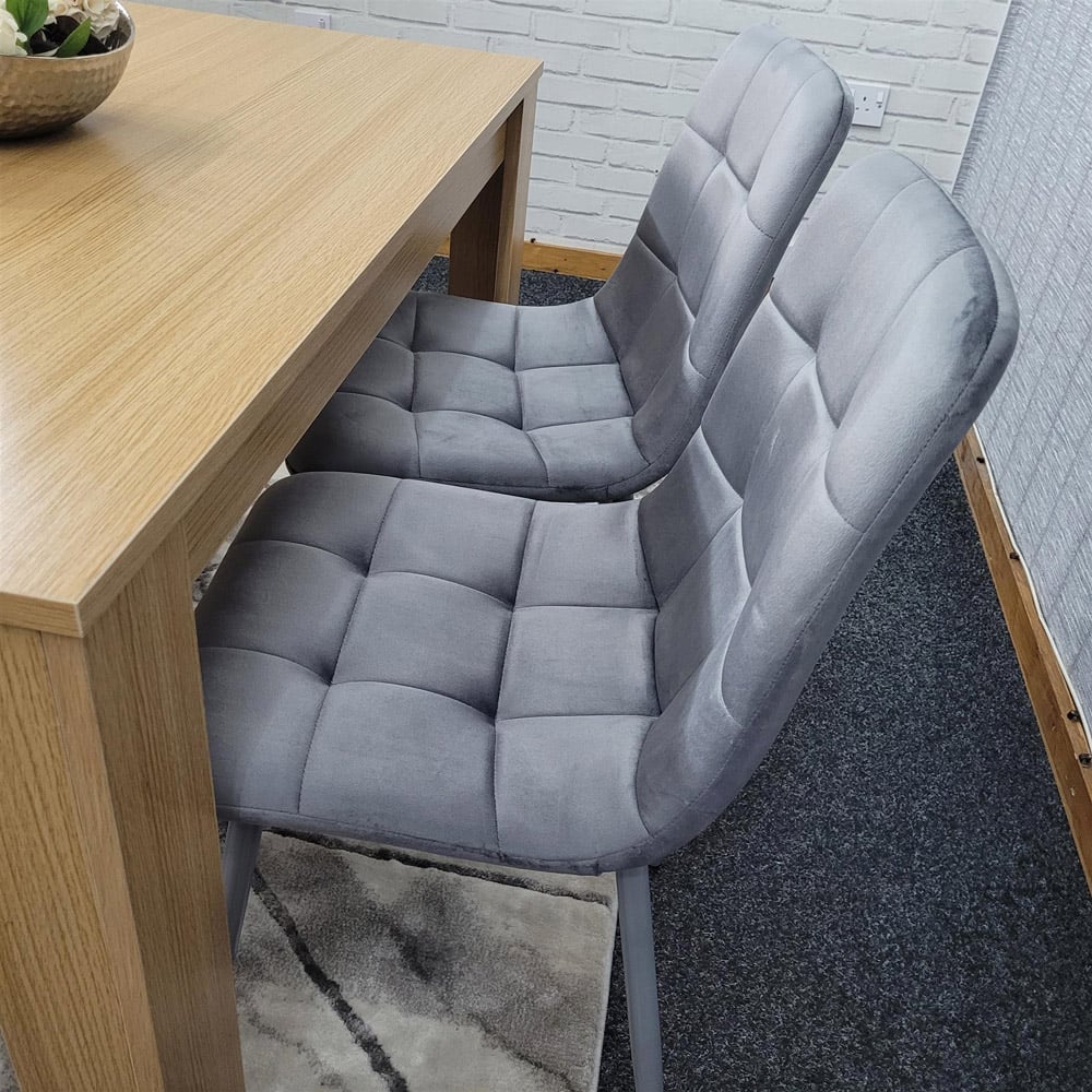 Portland 4 Seater Velvet Dining Bench Set Oak Effect and Grey Image 3