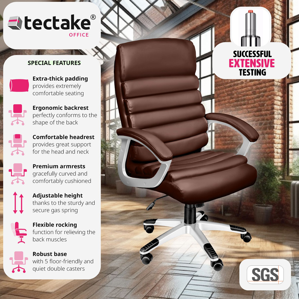 tectake Paul Brown Height Adjustable Padded Office Chair Image 6