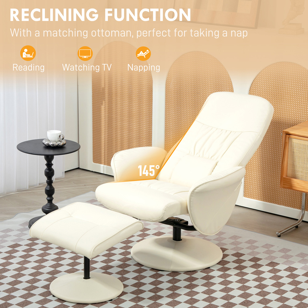 Portland Cream White PU Leather Armchair with Footrest Image 4