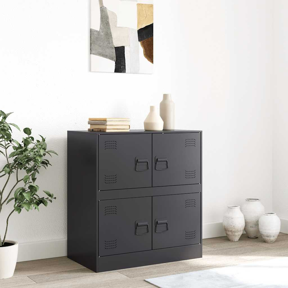 vidaXL 4 Door Black Metal Sideboard Image 9