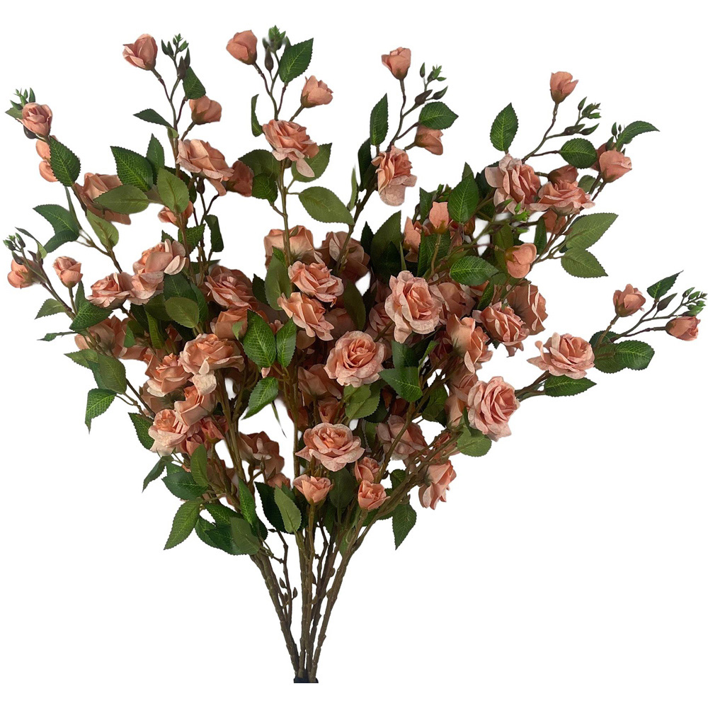 Leaf Pink Rose Artificial Flower Bunch 90cm 6 Pack Image 2