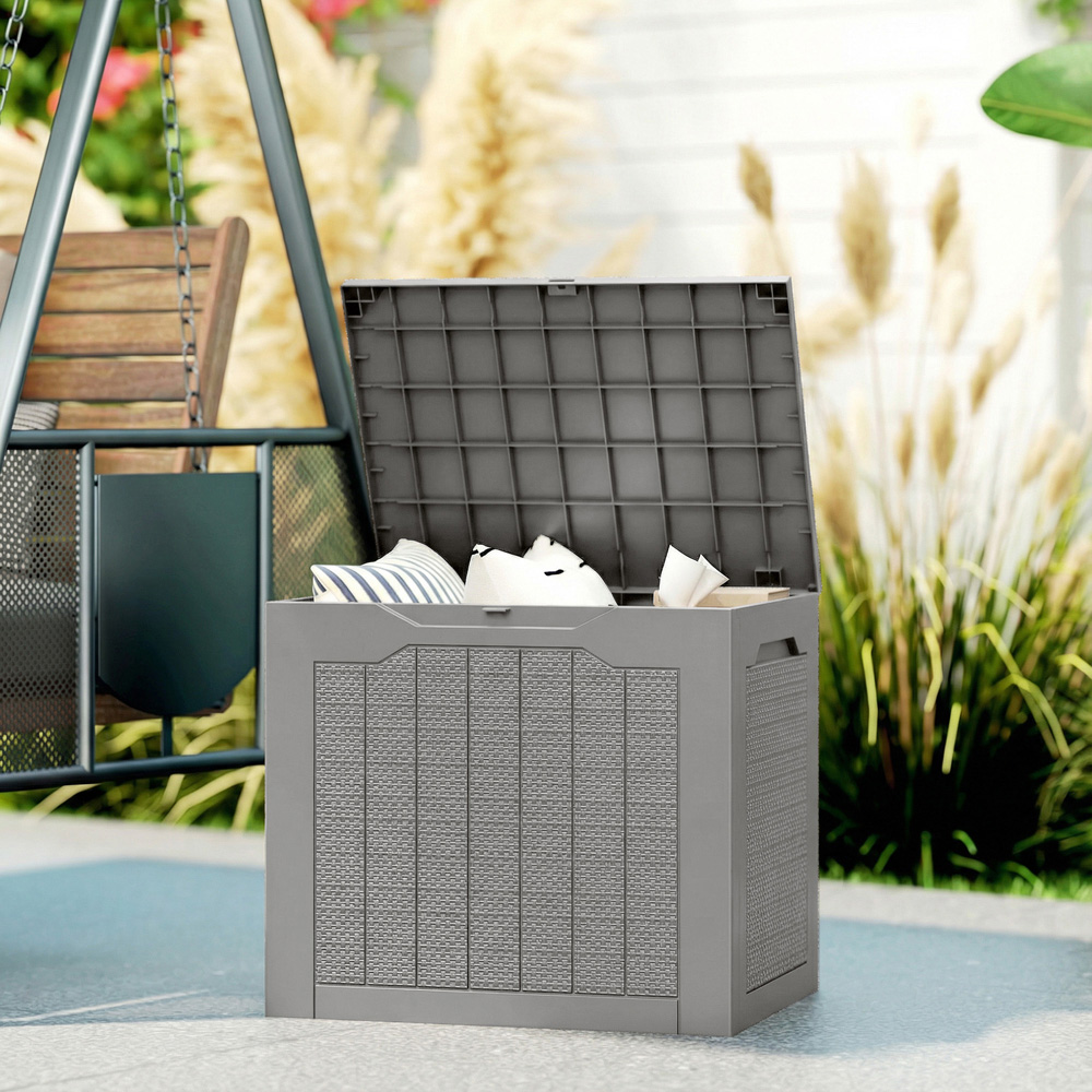 Outsunny 93L Khaki Plastic Garden Storage Box Image 2
