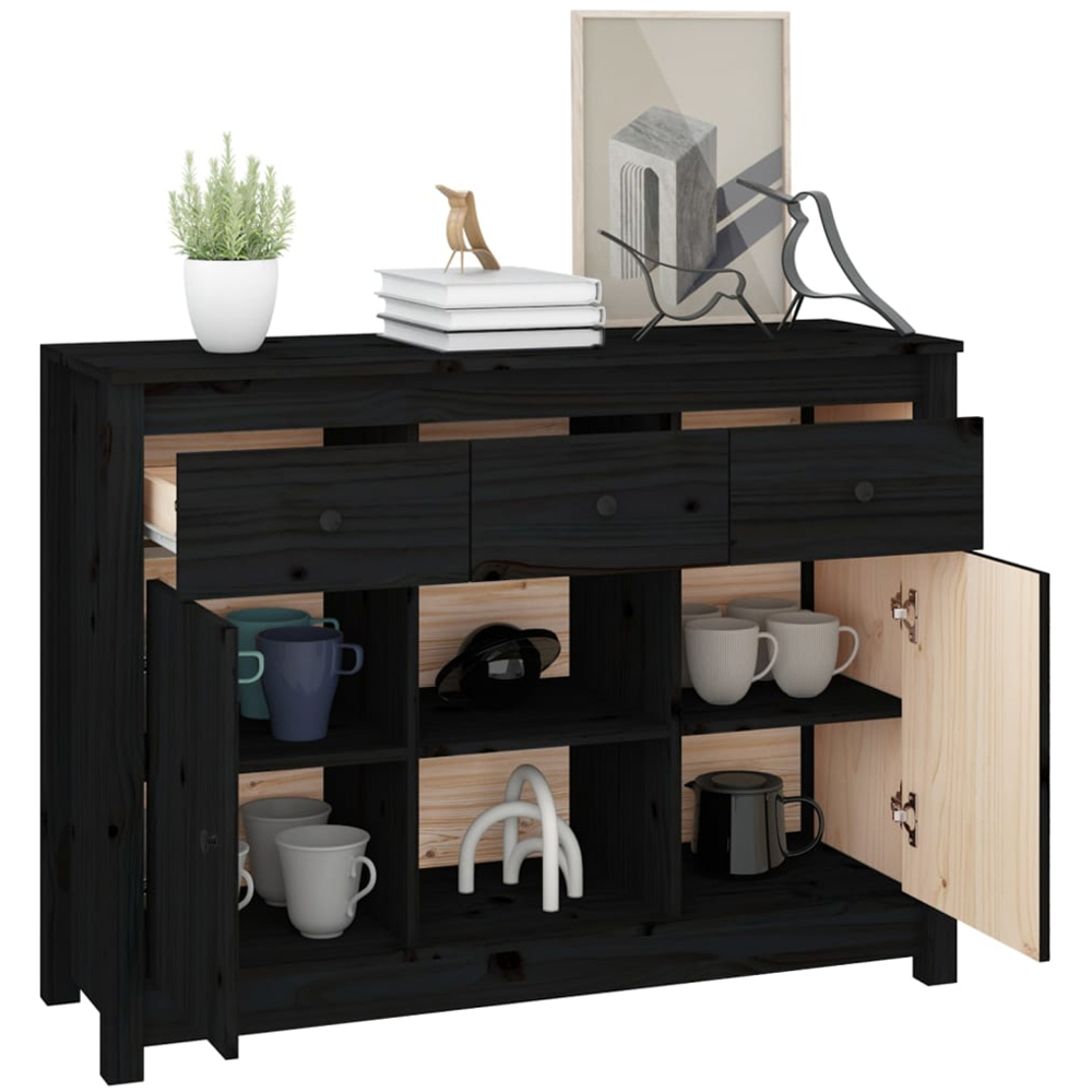vidaXL 2 Door 3 Drawer 2 Shelf Black Wooden Sideboard Image 5