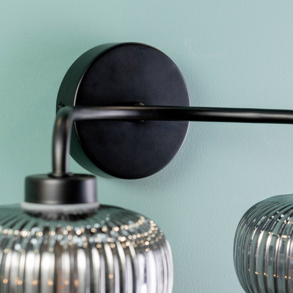 ValueLights Amaia Matt Black 2 Way Smoked Ribbed Glass LED Wall Light Image 3