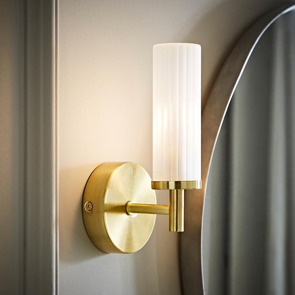 ValueLights Canya Matte Gold Frosted Reeded Glass LED Wall Light Image 2