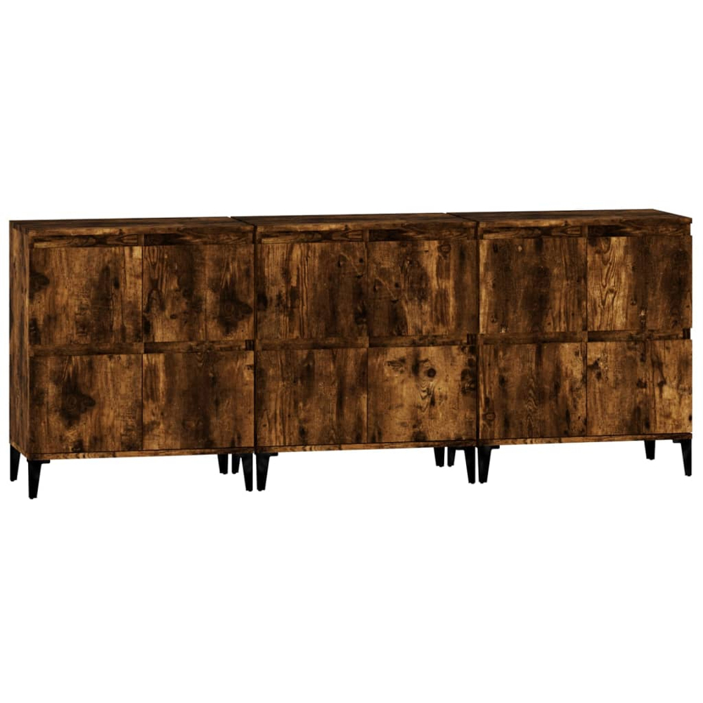 vidaXL 4 Door Smoked Oak Square Sideboard Set of 3 Image 6