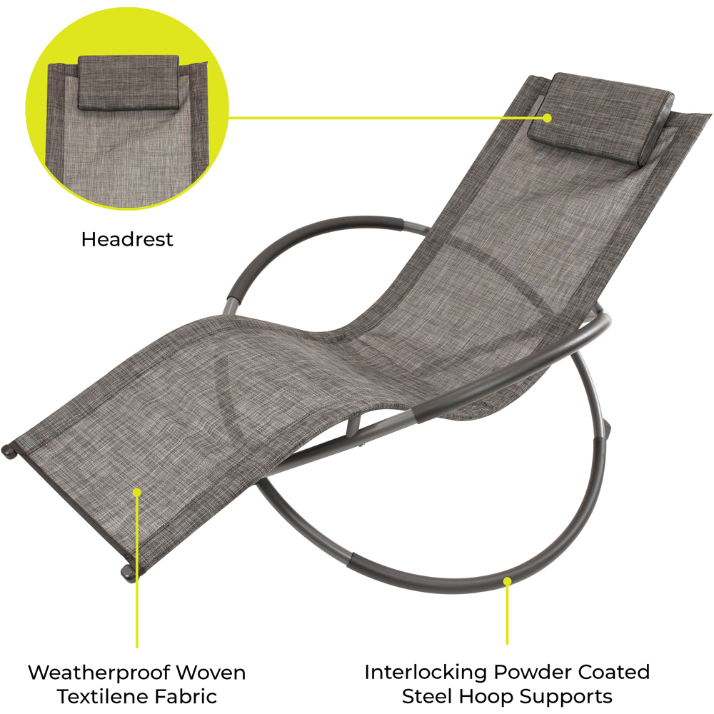 GardenKraft Louis Textile Black and Grey Rocking Lounger Image 6