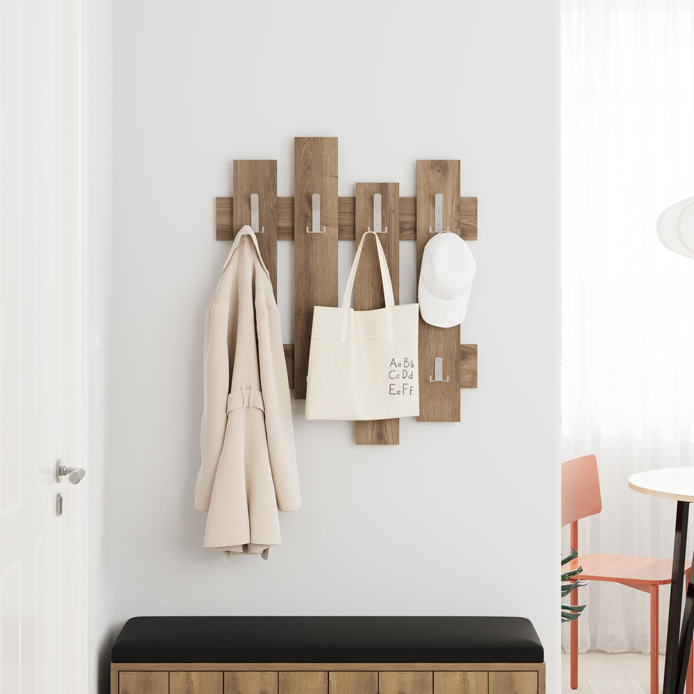 Decortie Wave 8 Hook Dark Oak Effect Coat Hanger Image 4