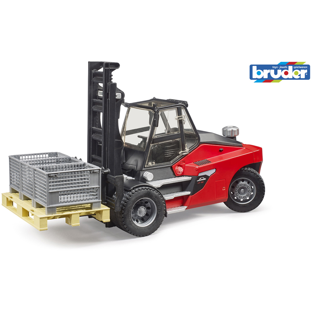 Bruder Kids Linde HT160D Forklift with Pallet and 3 Pallet Cages Playset Model Image 9