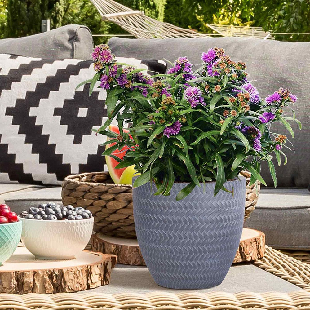 wilko Plaited Style Grey Outdoor Plant Pot 23cm Wilko