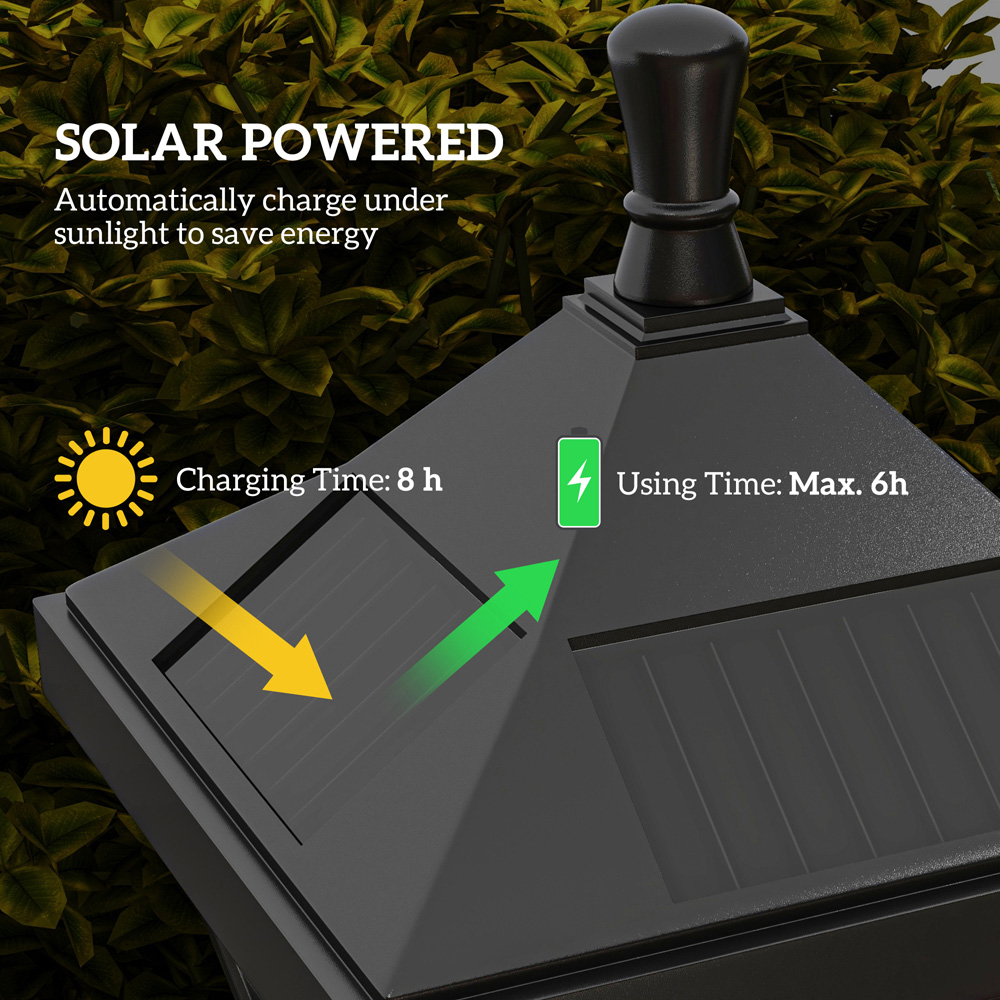 Outsunny Cool White LED Waterproof Black Garden Solar Lamp Post Light Image 7