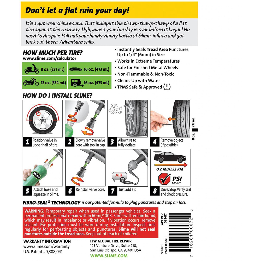 Slime Emergency Puncture Repair Flat Tyre Sealant 473ml 6 Pack Image 5