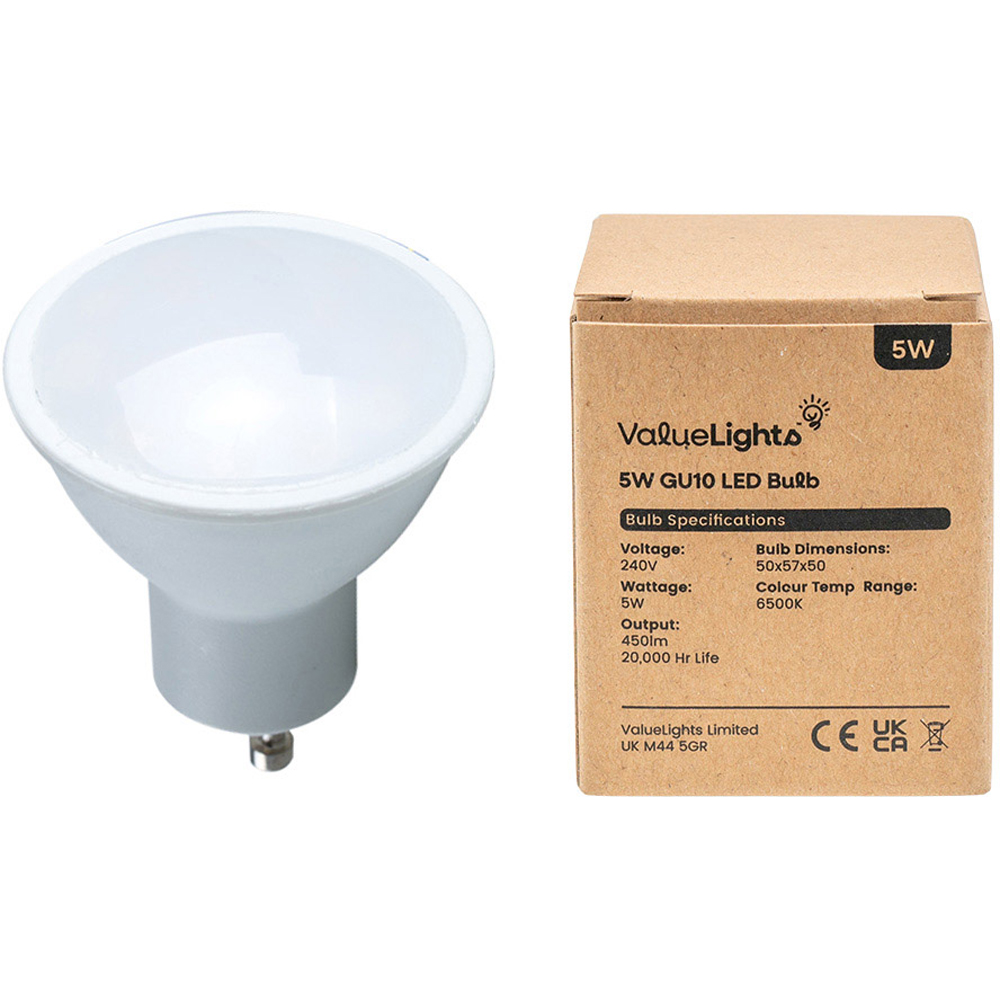 ValueLights 5W 6500K Cool White Dimmable GU10 Spotlight LED Light Bulb 20 Pack Image 2