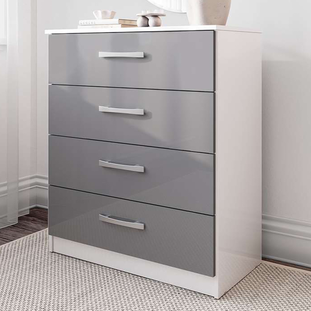 Lynx 4 Drawer White and Grey Chest of Drawers Image 1