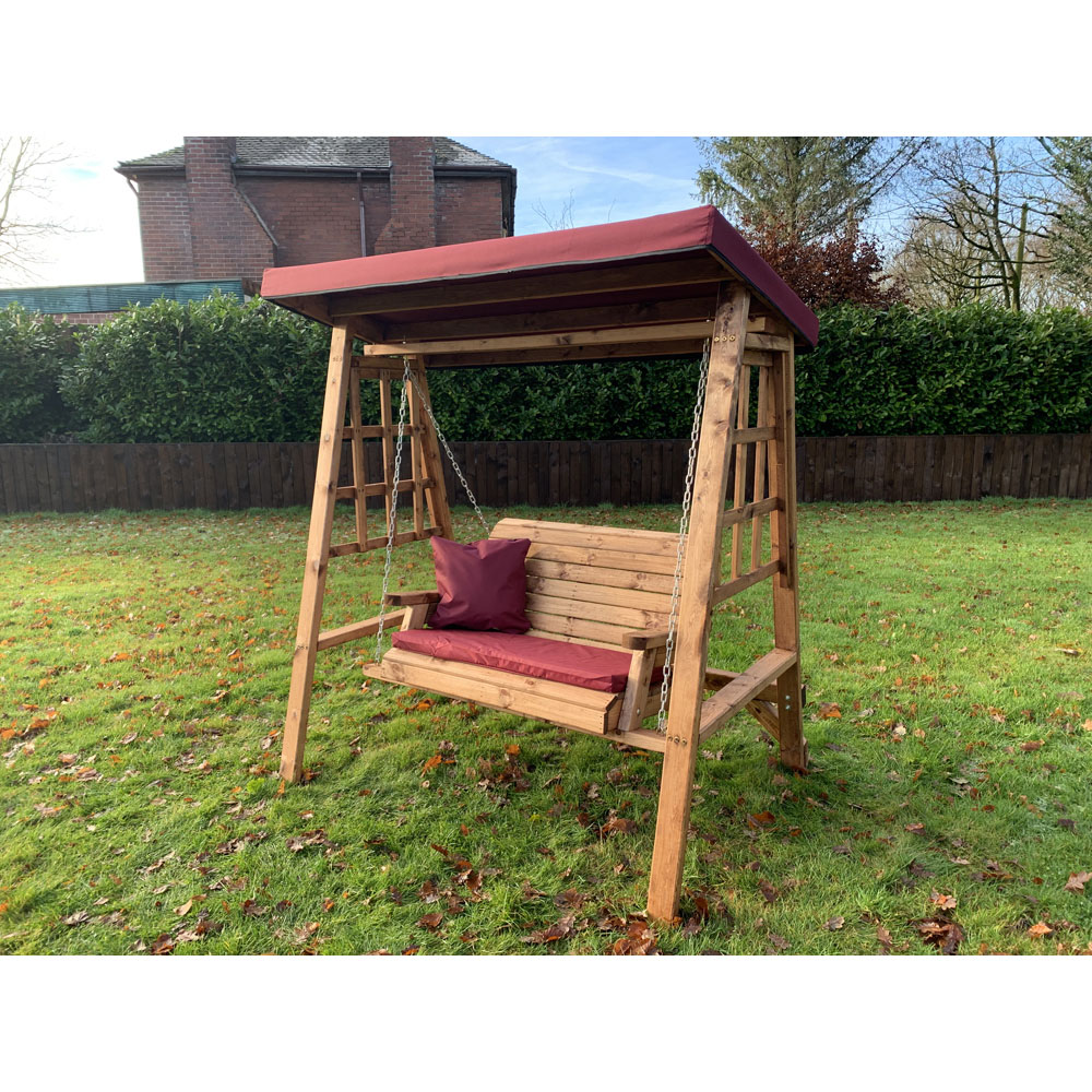 Charles Taylor Dorset 2 Seater Swing with Burgundy Cushions and Roof Cover Image 5