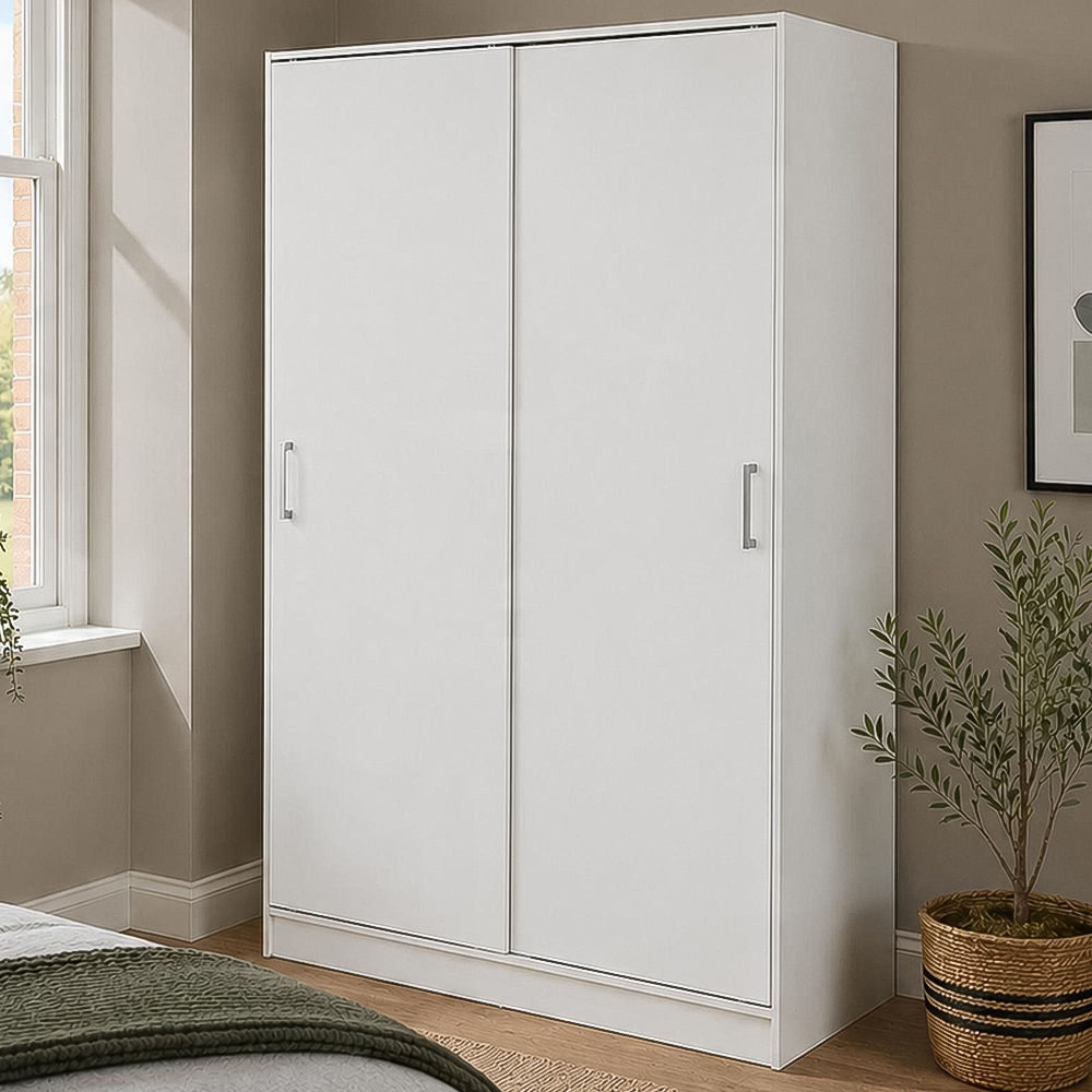 Home Source Raya 2 Sliding Door White Wardrobe Image 1
