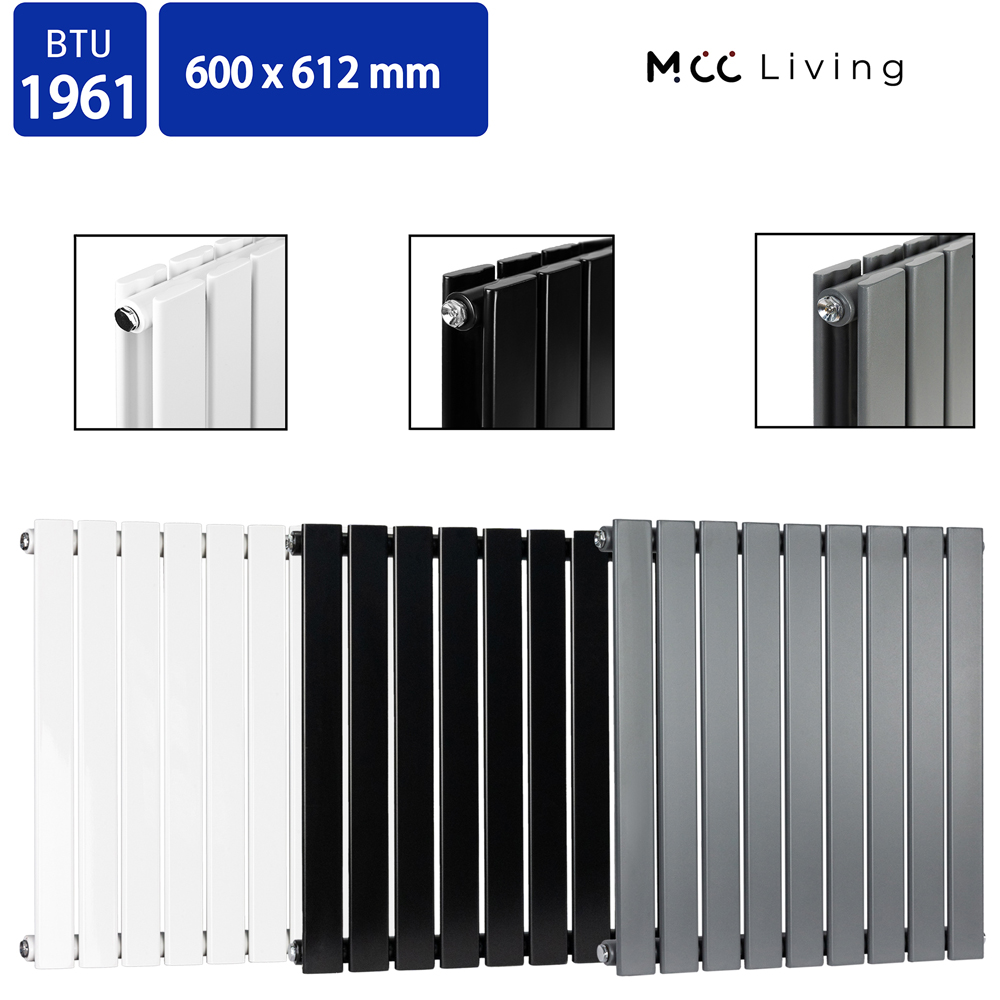 Black 1961 BTU Single Flat Panel Vertical Column Radiator 600 x 612mm ...