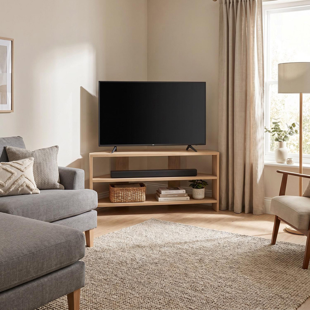 FWStyle Promo 2 Shelf Oak Corner TV Unit Image 2