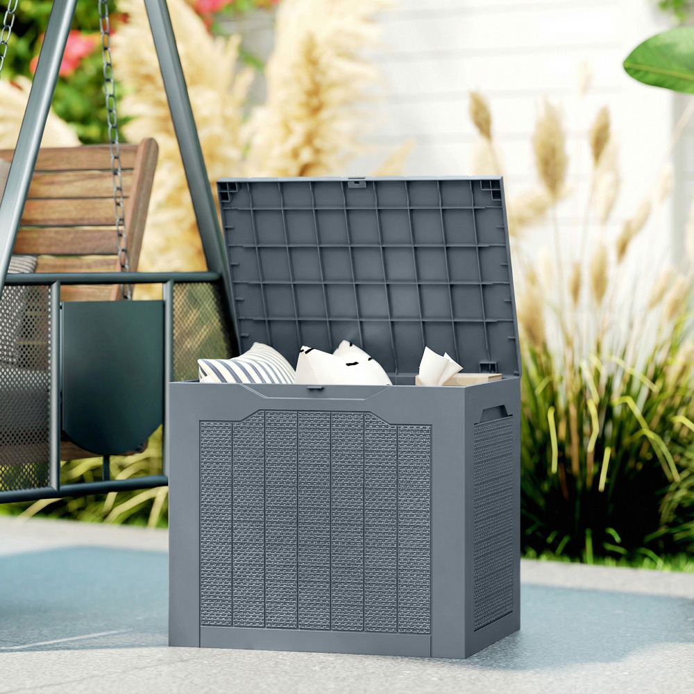 Outsunny 93L Grey Plastic Garden Storage Box Image 2