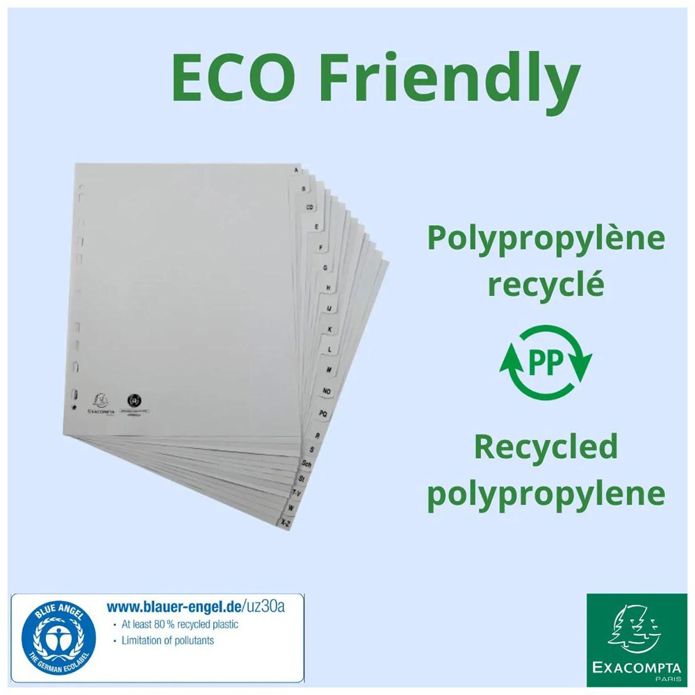 Exacompta A4 Maxi Grey Recycled Polypropylene A-Z Divider 10 Pack Image 4