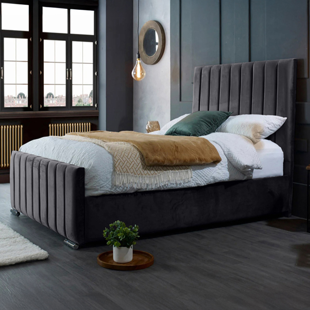 Eleganza Home Redding Super King Size Steel Plush Velvet Bed Frame with Headboard Image 1