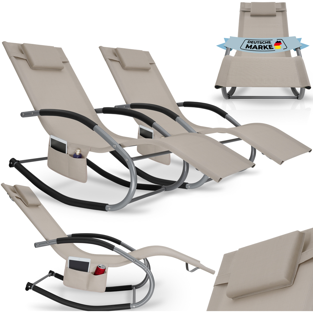 tectake Taya Set of 2 Beige Rocking Sun Lounger Image 2