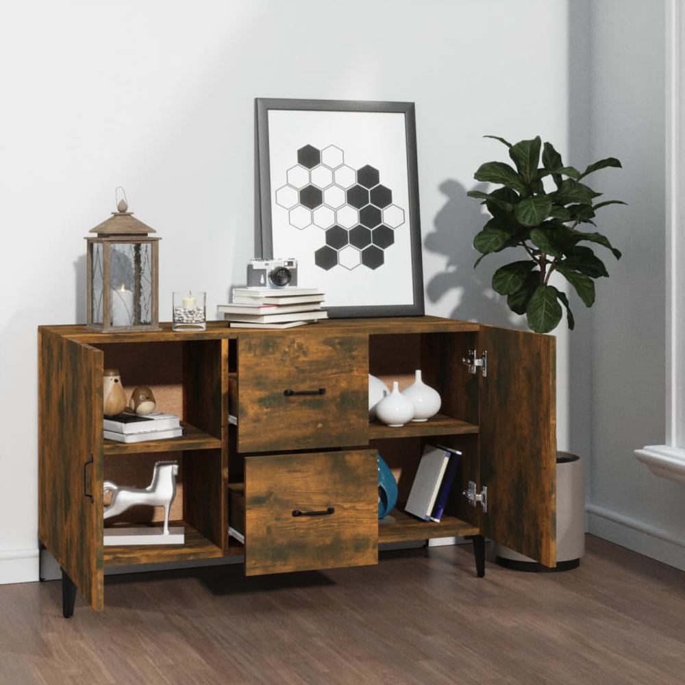 vidaXL 2 Door 2 Drawer Smoked Oak Sideboard Image 7