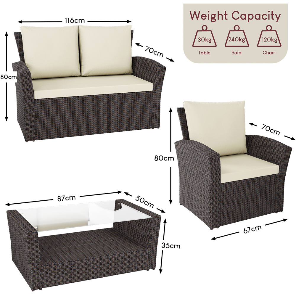 GARDEN VIDA Mylor 4 Seater Brown PE Rattan Garden Lounge Set with Cover Image 8