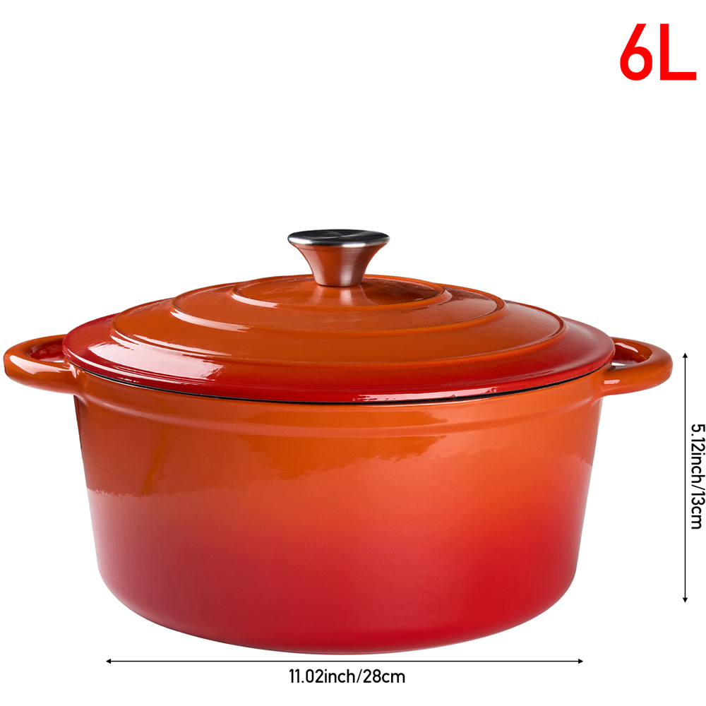 Living and Home 6L Orange Cast Iron Enamel Dutch Oven with Lid Image 8