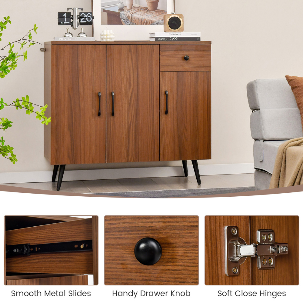 Costway 3 Door Single Drawer Walnut Sideboard Image 7
